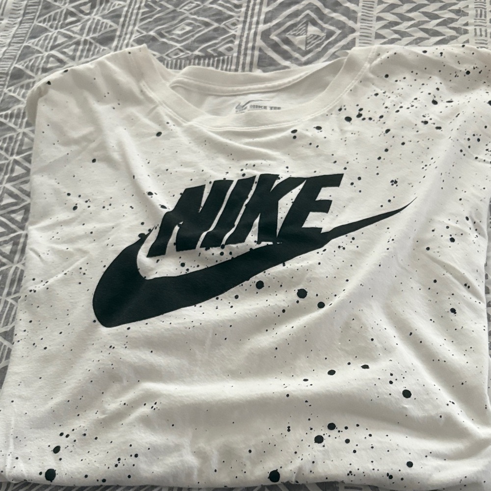 Nike White Tee with Black Splatter Design